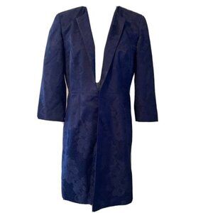Talbots Womens Blue Floral Print Tapered V Neck Formal Evening Jacket Size 8